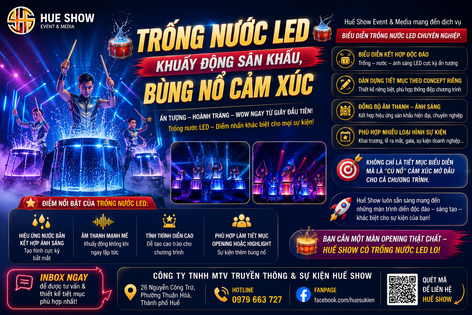 🥁 Dịch vụ biểu diễn trống nước LED chuyên nghiệp – Mở màn sự kiện ấn tượng
