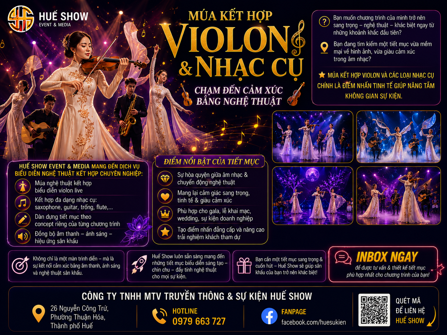 Múa kết hợp Violon và nhạc cụ – Tiết mục nghệ thuật sang trọng cho sự kiện | Huế Show