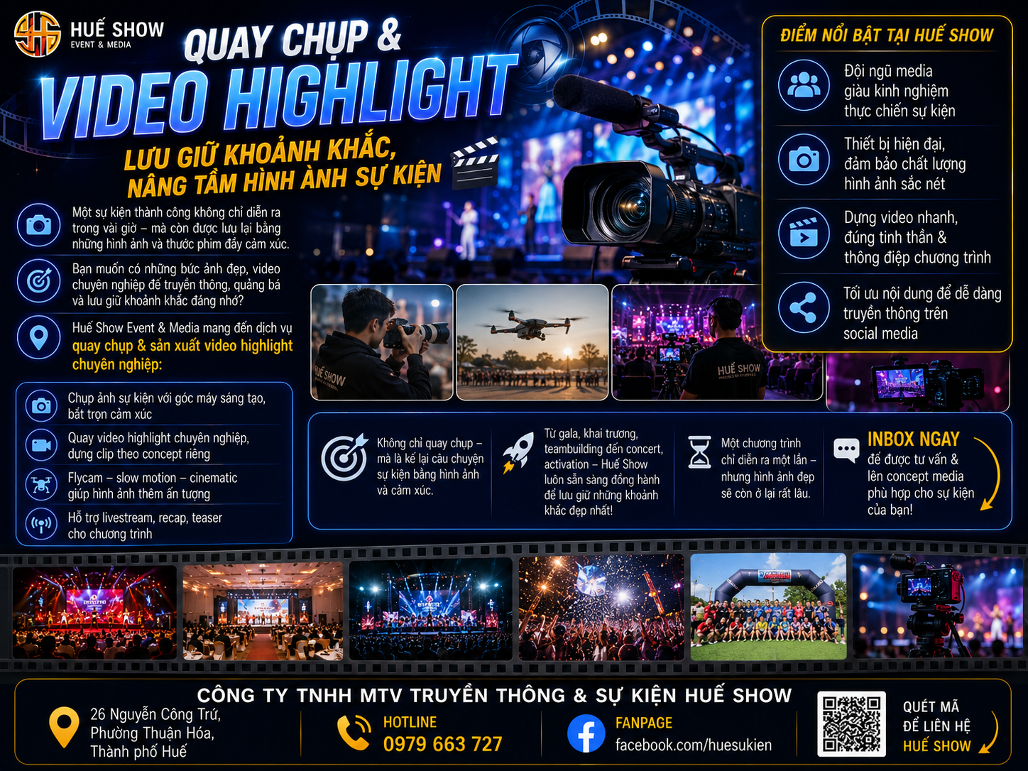 Dịch vụ quay chụp sự kiện chuyên nghiệp – Video highlight, flycam, cinematic | Huế Show