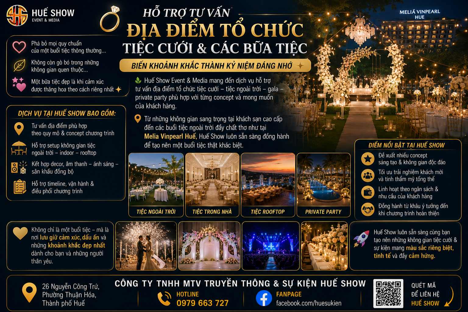 Tư vấn địa điểm tổ chức tiệc cưới, tiệc ngoài trời, gala, private party | Huế Show