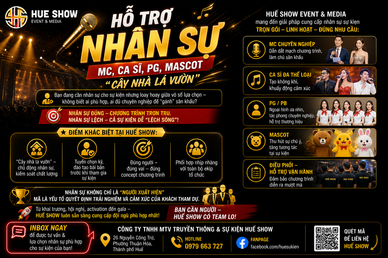 🎤 HỖ TRỢ NHÂN SỰ - MC, CA SĨ, PG, MASCOT "CÂY NHÀ LÁ VƯỜN"